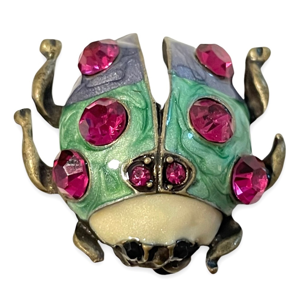 Ladybug Beetle Enamel Rhinestone Brooch - Picture 3 of 5